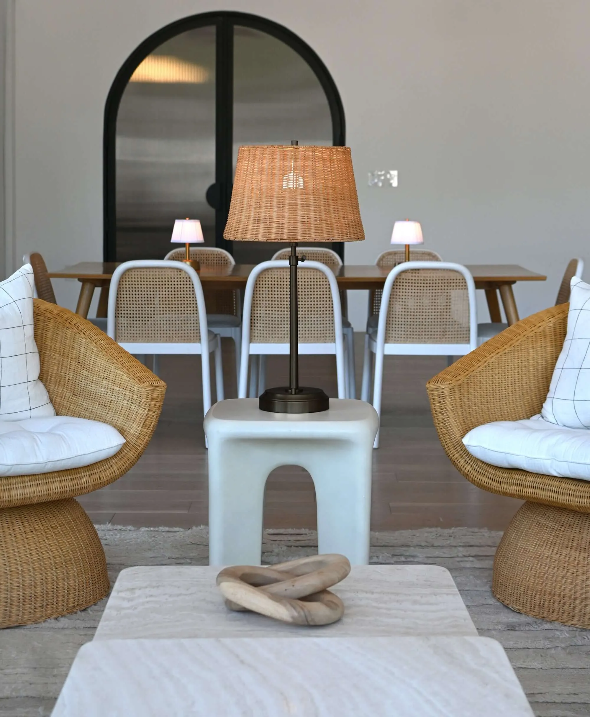 Alexis Cordless Table Lamp - Black with Rattan Shade