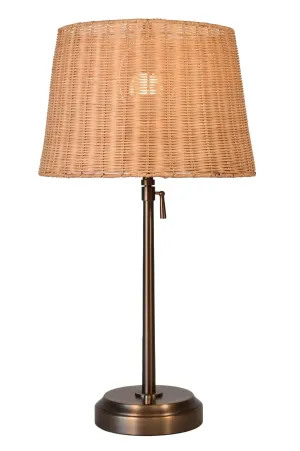Alexis Cordless Table Lamp - Dark Antique Brass with Rattan Shade
