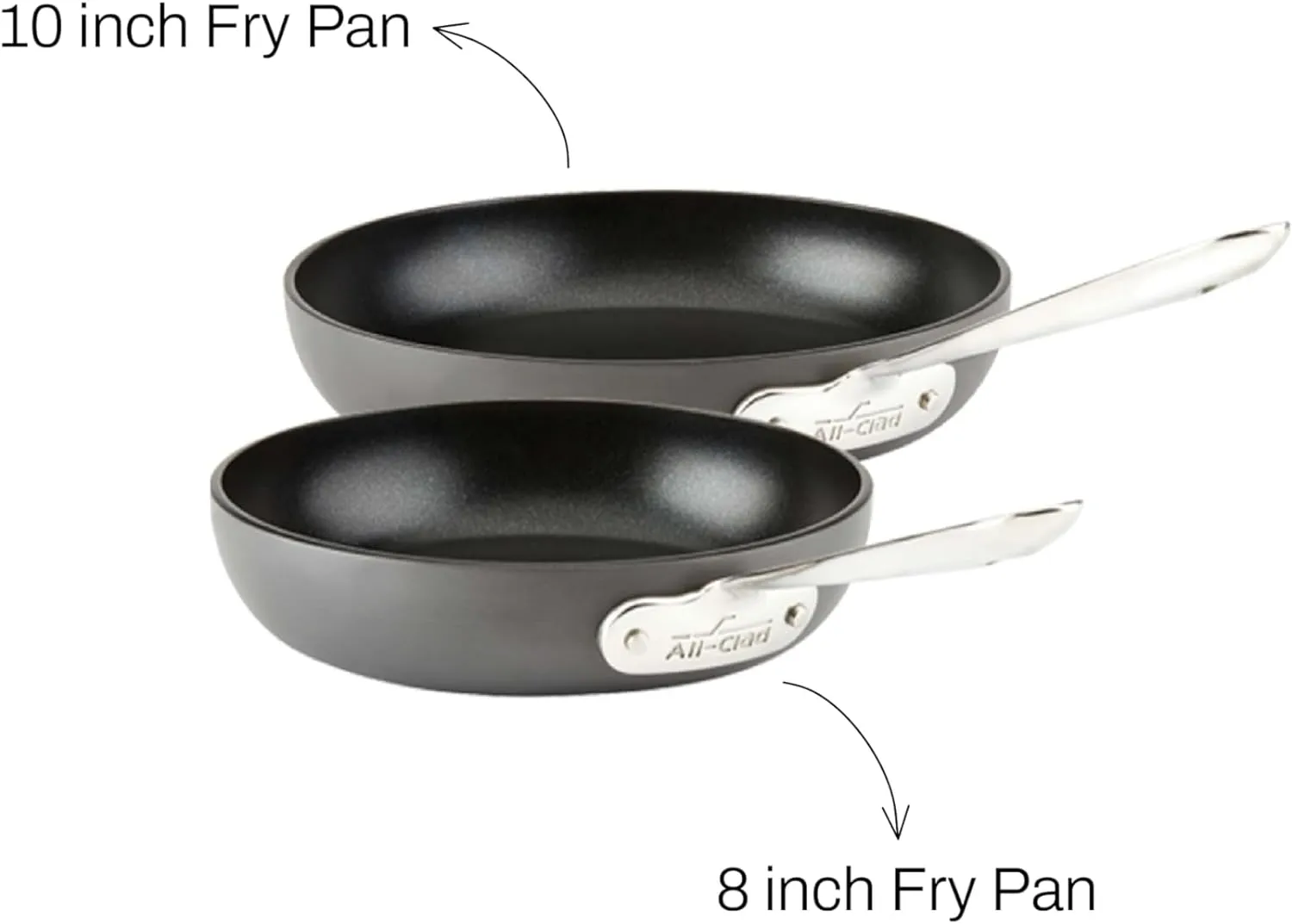 All-Clad HA1 Hard Anodized Non Stick Fry Pan Set 2 Piece, 8, 10 Inch, Induction, Oven Broiler Safe 500F, Pots and Pans Set, Kitchen Frying Pans, Skillets, Premium Cookware, Home, Dishwasher Safe Black