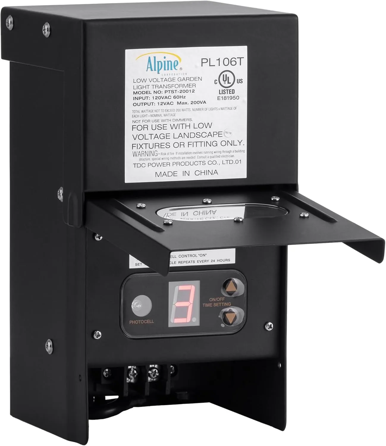 Alpine Corporation Outdoor 200 Watt Transformer with Photo Cell and Timer for Ponds and Fountains
