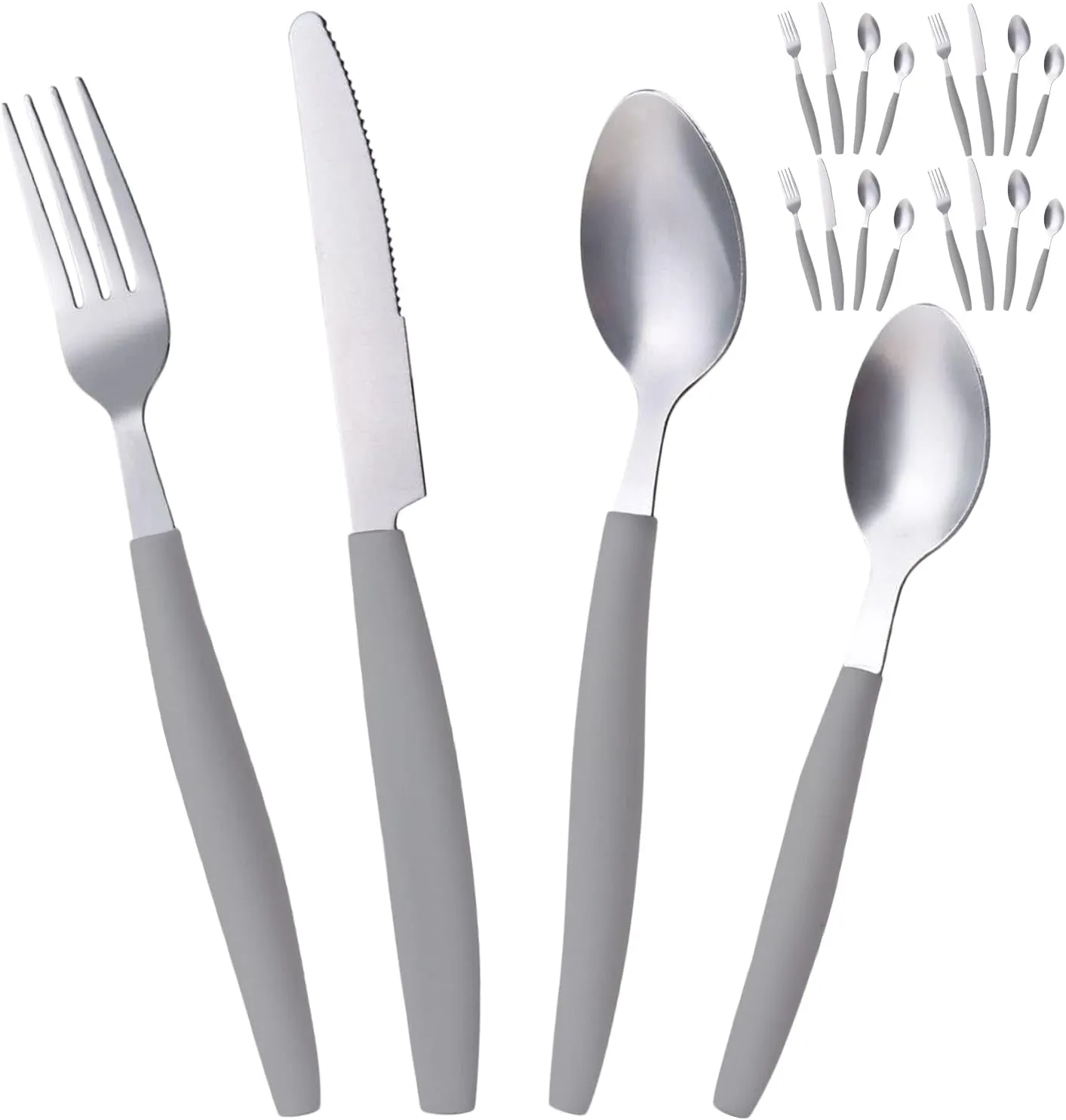 ALPINE CUISINE Flatware Set 16 Piece Service for 4, Stainless Steel Flatware Cutlery Set Includes Dinner Knives/Forks/Spoons - Great for Camping or College Dorms - Dishwasher Safe - Grey
