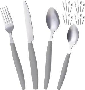 ALPINE CUISINE Flatware Set 16 Piece Service for 4, Stainless Steel Flatware Cutlery Set Includes Dinner Knives/Forks/Spoons - Great for Camping or College Dorms - Dishwasher Safe - Grey