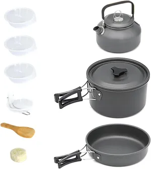 Aluminum Pan Set CamHiking Cookware Set Outdoor Portable Picnic Cookware Kit AlumPot Frying Pan Set Travel Cooking Accessory