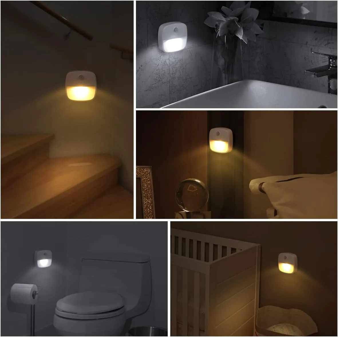 AMIR Motion Sensor Light, Cordless Battery Powered LED Night Light, Wall Light, 3 Warm White   3 White, 200 Lumen, 3.74 x 3.15 x 6.34 Inches, Ideal for Hallway, Kitchen, Bedroom, Bathroom