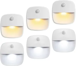 AMIR Motion Sensor Light, Cordless Battery Powered LED Night Light, Wall Light, 3 Warm White   3 White, 200 Lumen, 3.74 x 3.15 x 6.34 Inches, Ideal for Hallway, Kitchen, Bedroom, Bathroom
