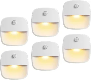 AMIR (Upgraded Version) Motion Sensor Light, Cordless Battery-Powered LED Night Light, Wall Light, Closet Lights, Safe Lights for Stairs, Hallway, Bathroom, Kitchen, Cabinet (Warm White - Pack of 6)