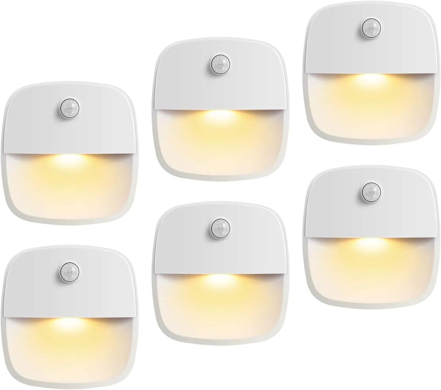 AMIR (Upgraded Version) Motion Sensor Light, Cordless Battery-Powered LED Night Light, Wall Light, Closet Lights, Safe Lights for Stairs, Hallway, Bathroom, Kitchen, Cabinet (Warm White - Pack of 6)
