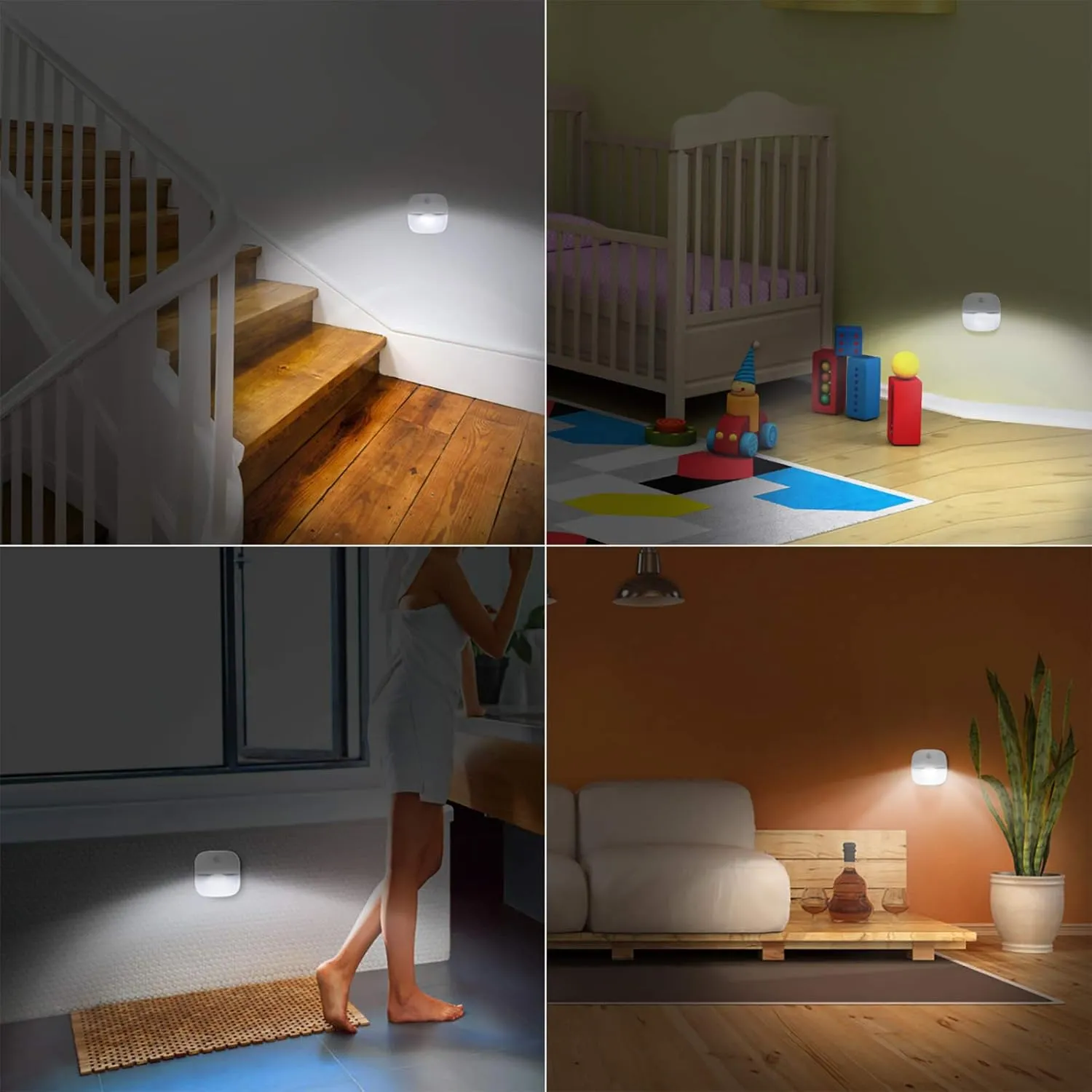 AMIR (Upgraded Version) Motion Sensor Light, Cordless Battery-Powered LED Night Light, Wall Light, Closet Lights, Safe Lights for Stairs, Hallway, Bathroom, Kitchen, Cabinet (White - Pack of 6)