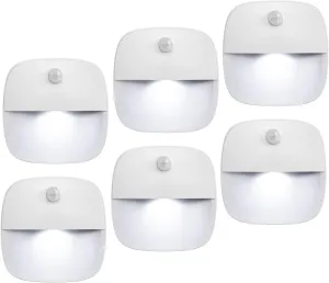 AMIR (Upgraded Version) Motion Sensor Light, Cordless Battery-Powered LED Night Light, Wall Light, Closet Lights, Safe Lights for Stairs, Hallway, Bathroom, Kitchen, Cabinet (White - Pack of 6)