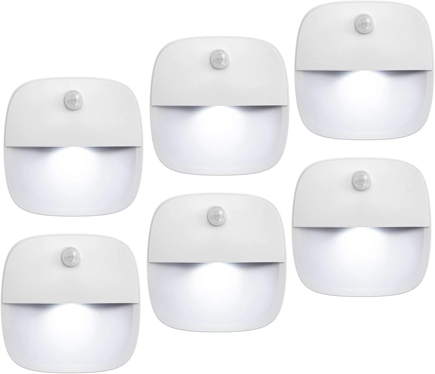 AMIR (Upgraded Version) Motion Sensor Light, Cordless Battery-Powered LED Night Light, Wall Light, Closet Lights, Safe Lights for Stairs, Hallway, Bathroom, Kitchen, Cabinet (White - Pack of 6)