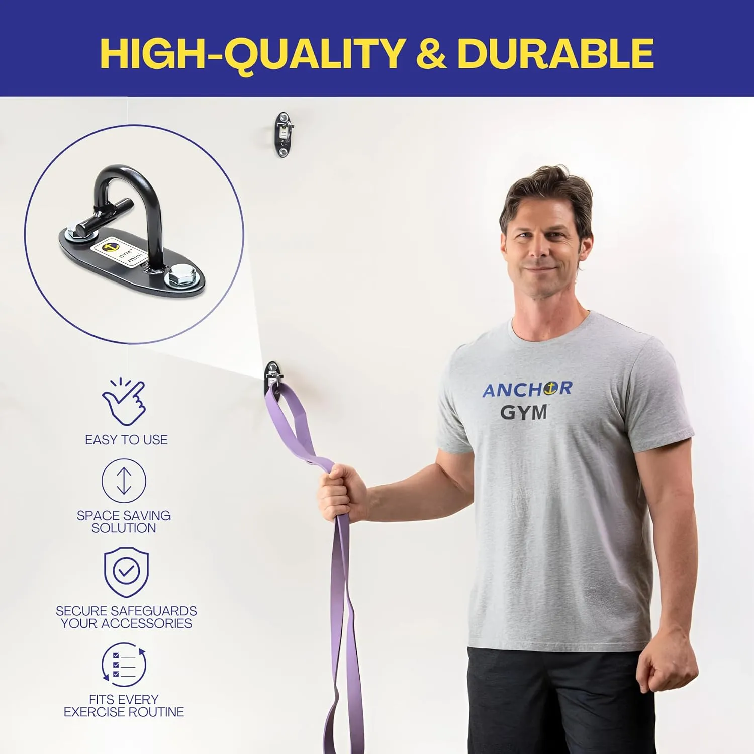 Anchor Gym Mini H1 - Resistance Band Wall Anchors for Home Workouts | Wall Mount Anchor for Resistance Bands, Stretch Straps & Suspension Trainers
