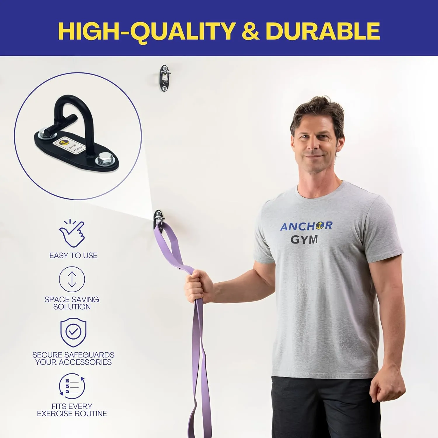Anchor Gym Mini H1 - Resistance Band Wall Anchors for Home Workouts | Wall Mount Anchor for Resistance Bands, Stretch Straps & Suspension Trainers