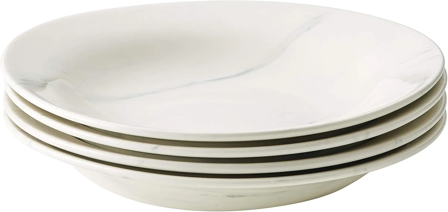 Anolon Ceramics Stoneware Pasta Soup Bowls, 4 Piece, Marble White