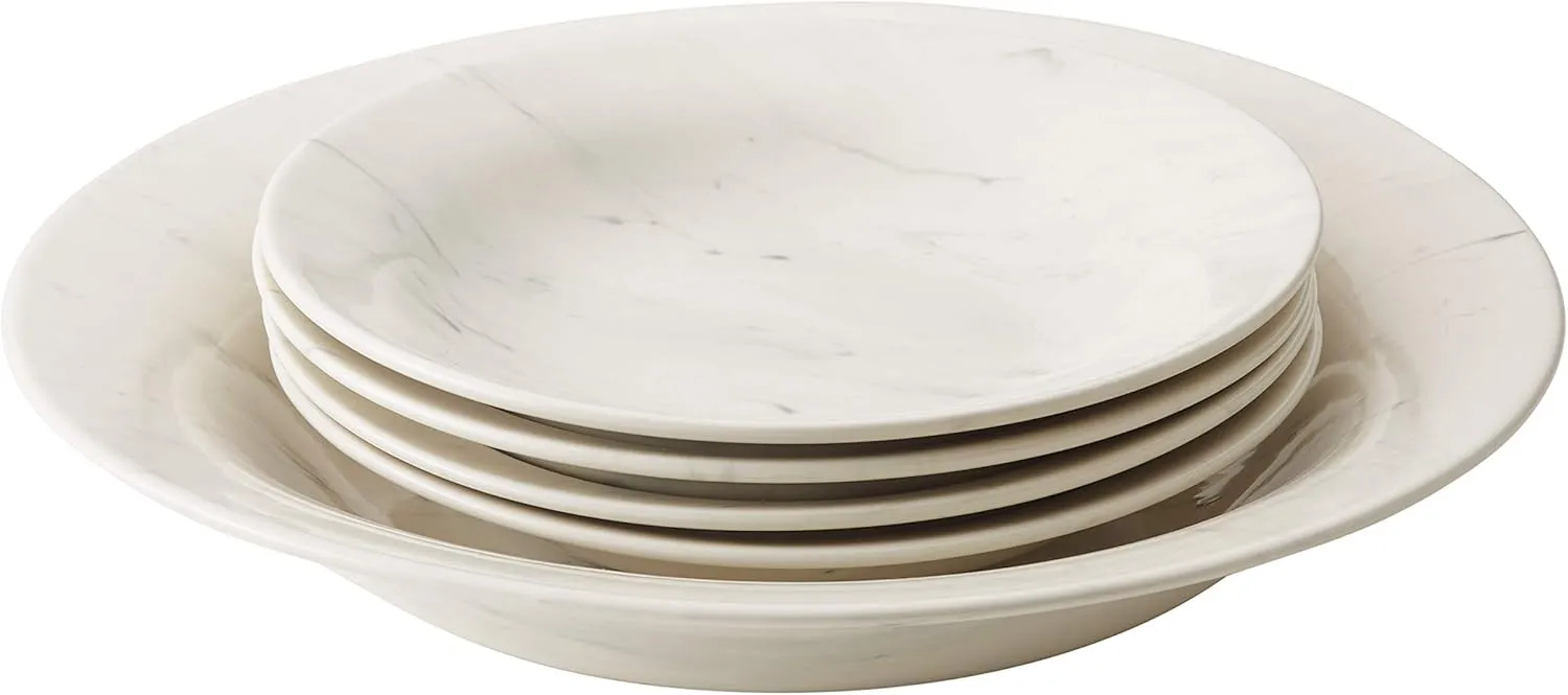 Anolon Ceramics Stoneware Pasta/Soup Bowls, 5 Piece, Marble White