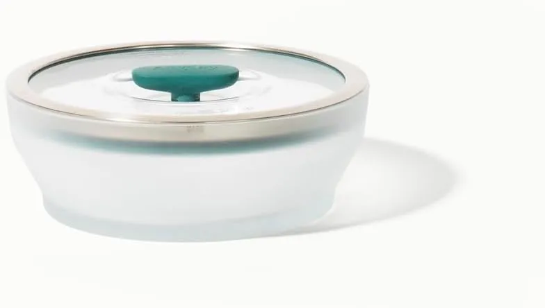 Anyday Cookware Plastic-Free Microwave Dish, 2-Piece Medium Shallow Glass Storage Container with Lid for Steaming, Roasting, Serving & Storing Food, 7.1” x 2.6”, Kale