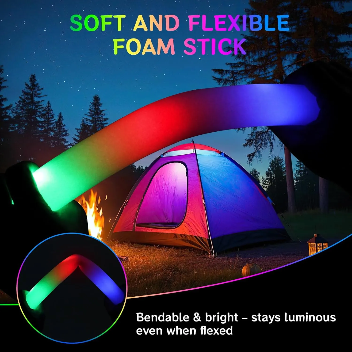 AOWDIAO 24 Pack Foam LED Glow Sticks – 16-Inch & 3 Lighting Modes – Light Up Neon Glow Wands Party Supplies for Weddings, Concerts, Festivals, Birthdays, Camping