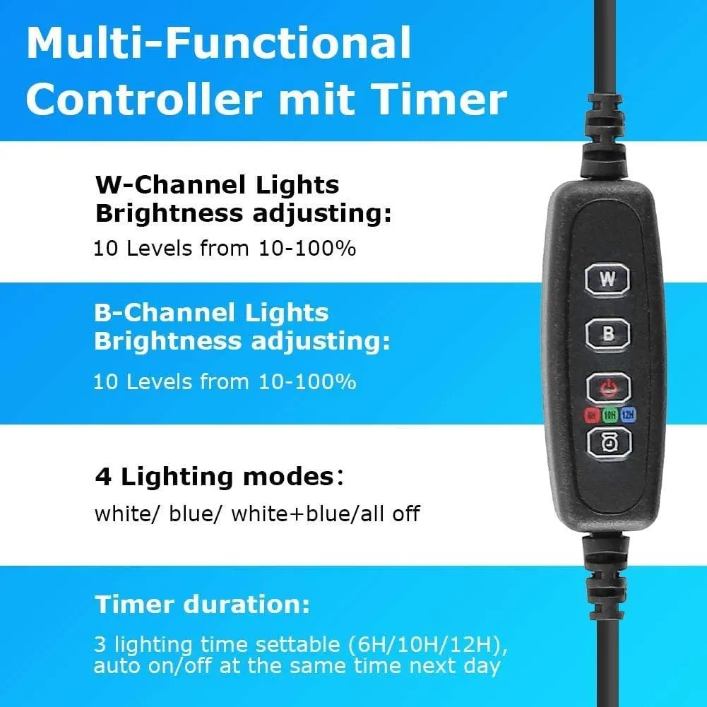 Aquarium Light for Fish Tank,Auto on/Off Submersible White and Blue Aquarium Plant Light with Timer and dimming Function (16 inch （Timer & Dimming Function)