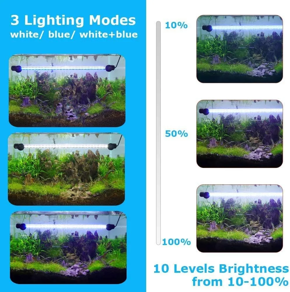 Aquarium Light for Fish Tank,Auto on/Off Submersible White and Blue Aquarium Plant Light with Timer and dimming Function (16 inch （Timer & Dimming Function)
