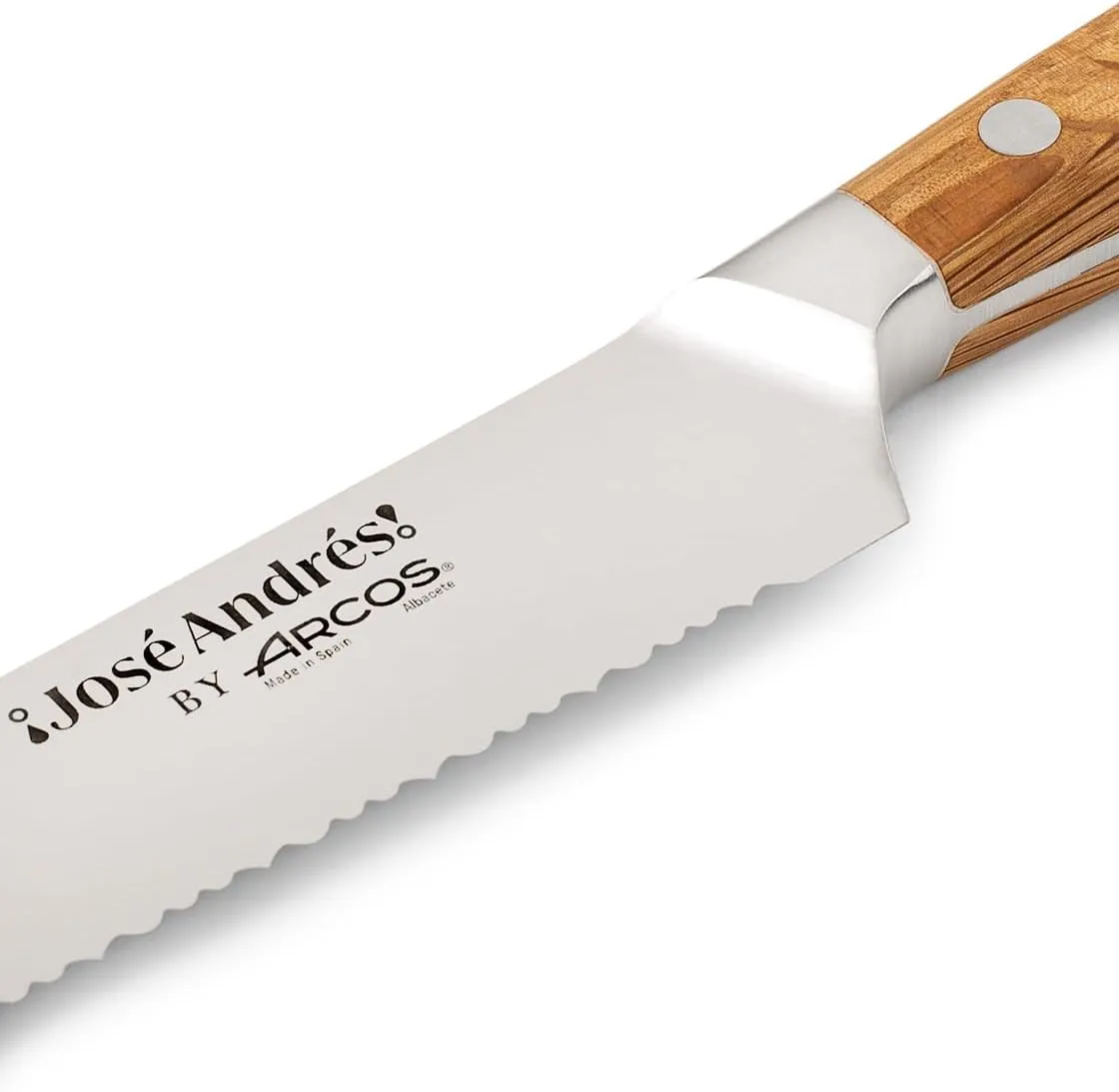 Arcos Jose Andres Bread Knife | 8-Inch Forged Knife for Artisan Breads & Bakery Goods | NITRUM Stainless Steel Blade with Silk Edge | Ergonomic Light Brown Holm Oak Handle