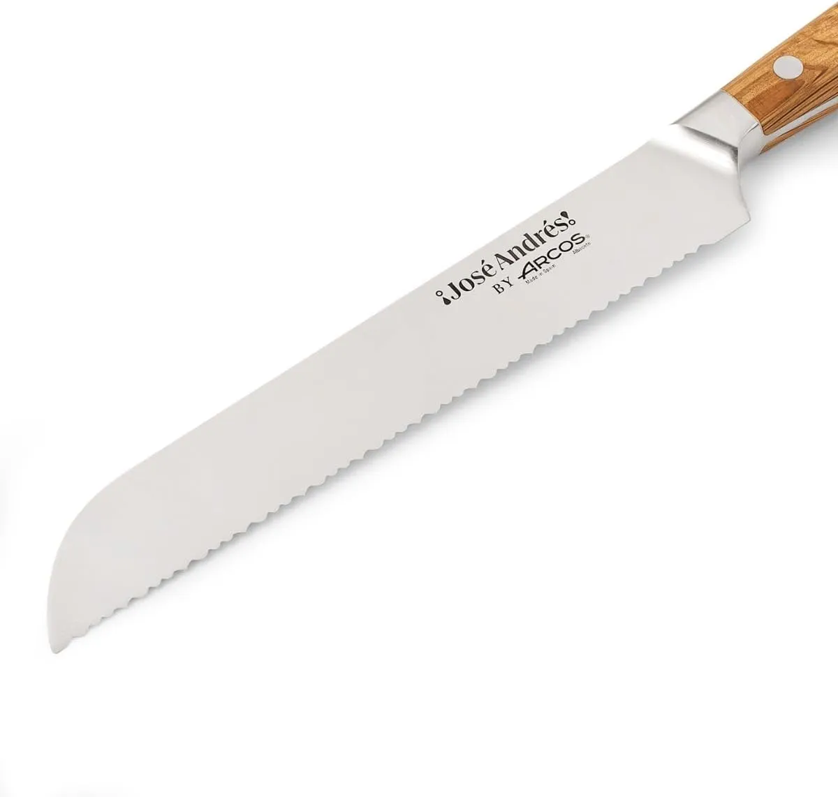 Arcos Jose Andres Bread Knife | 8-Inch Forged Knife for Artisan Breads & Bakery Goods | NITRUM Stainless Steel Blade with Silk Edge | Ergonomic Light Brown Holm Oak Handle