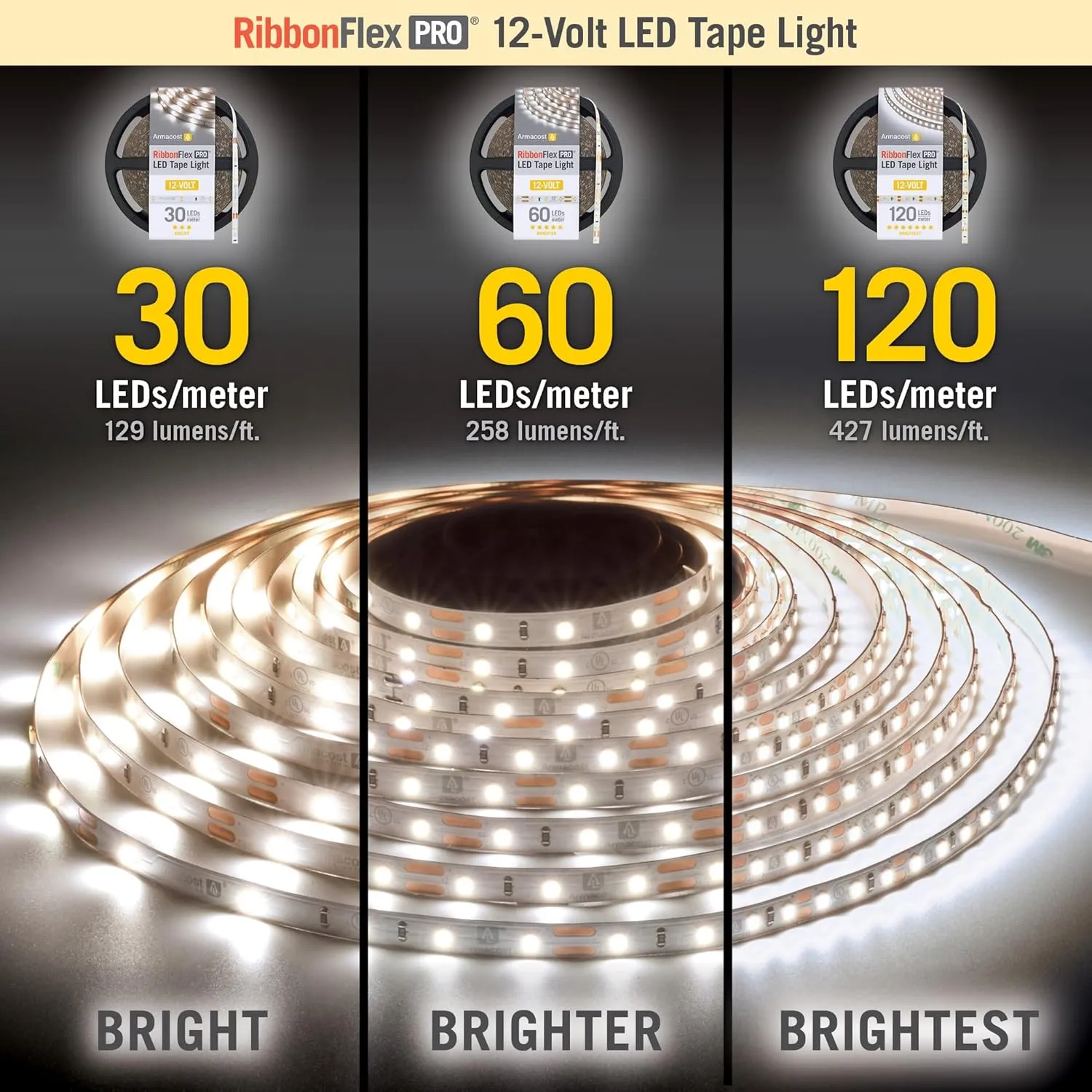 Armacost Lighting 142250 Ribbon Flex Pro Tape Light 60 LEDs/m, Soft Bright White 3000K 32.8 ft. Professional Grade LED Strip Lights