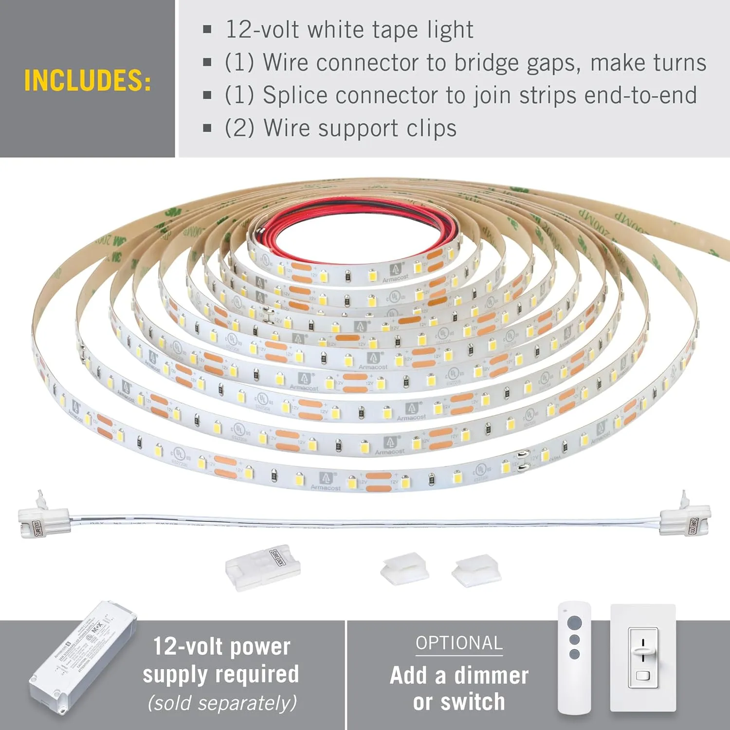 Armacost Lighting 142250 Ribbon Flex Pro Tape Light 60 LEDs/m, Soft Bright White 3000K 32.8 ft. Professional Grade LED Strip Lights