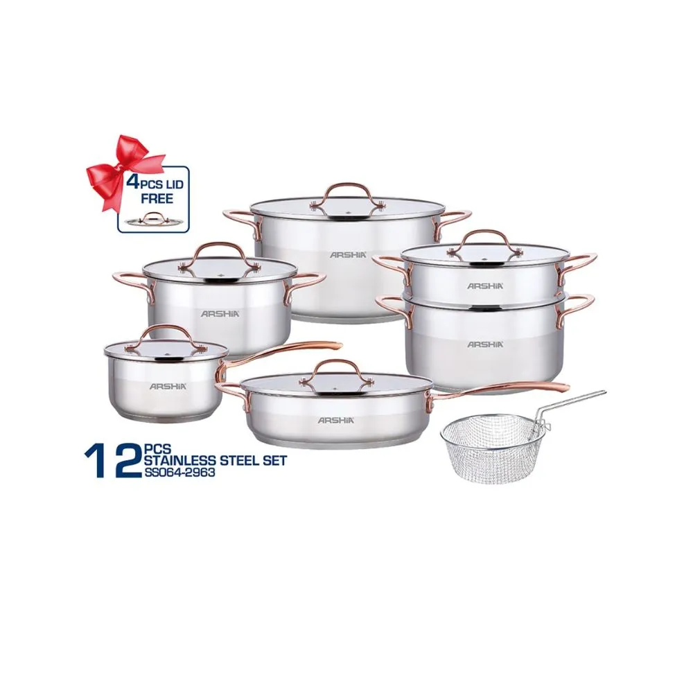 Arshia Double lid Copper Cookware 12PCS SS064