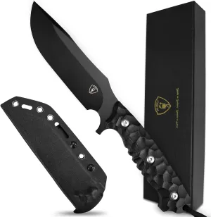 AUBEY Outdoor Survival Knife with Fixed 10.6" D2 Black Titanium Coated Blade, G10 Handle & Full Tang - Includes Kydex Sheath for Hunting & Camping