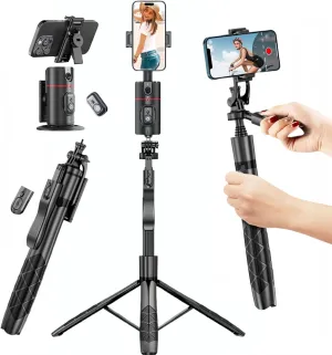 Auto Face Tracking Tripod, 360° Rotation Face Body Tracking Phone Holder, Rechargeable Smartphone Camera Mount Remote & Gesture Control with Adjustable Selfie Stick Tripod Stand for Phone Camera GoPro