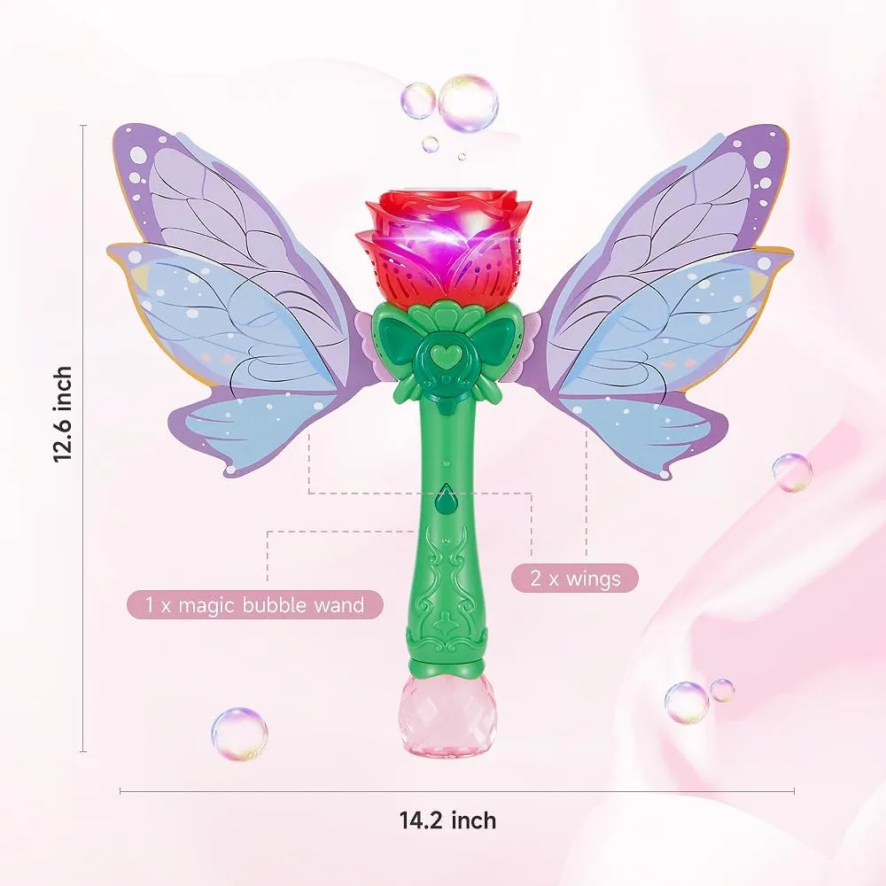 Automatic Bubble Wand, Upgraded Flower Bubble Blower with LED Light and Bubble Solution 6 Wands for Girls/Kids, Portable Outdoor/Indoor Toy for Toddler, Gift for Birthday/Wedding/Family, Age 3 