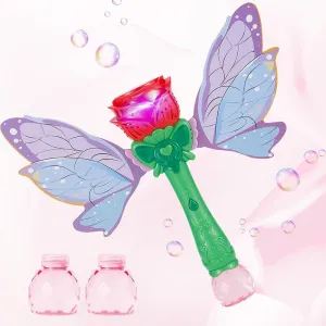 Automatic Bubble Wand, Upgraded Flower Bubble Blower with LED Light and Bubble Solution 6 Wands for Girls/Kids, Portable Outdoor/Indoor Toy for Toddler, Gift for Birthday/Wedding/Family, Age 3 