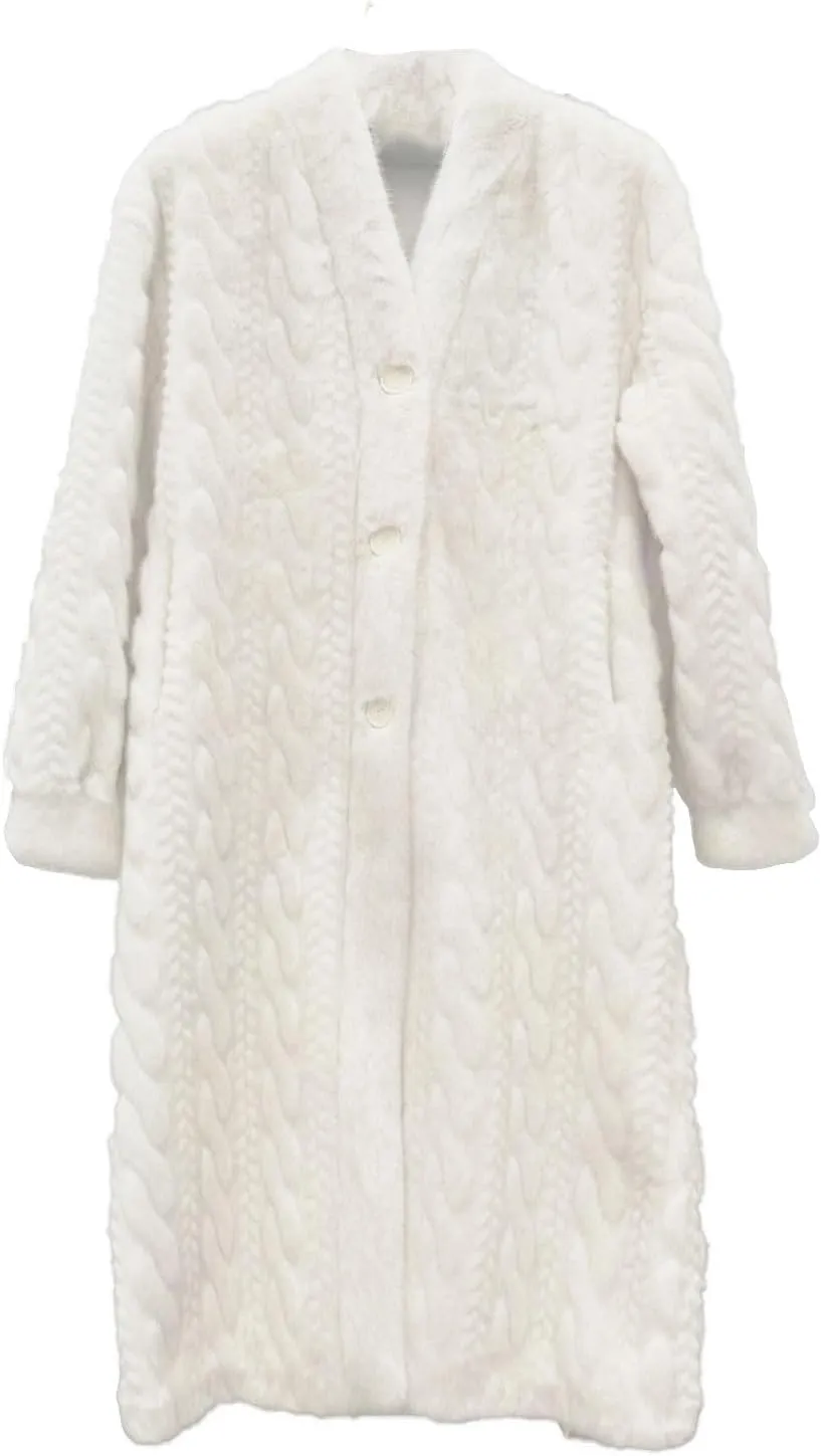 Autumn and Winter Thickened Women's Elongated Imitation Mink Cardigan Jacket Integrated Coat Pleated Back Denim