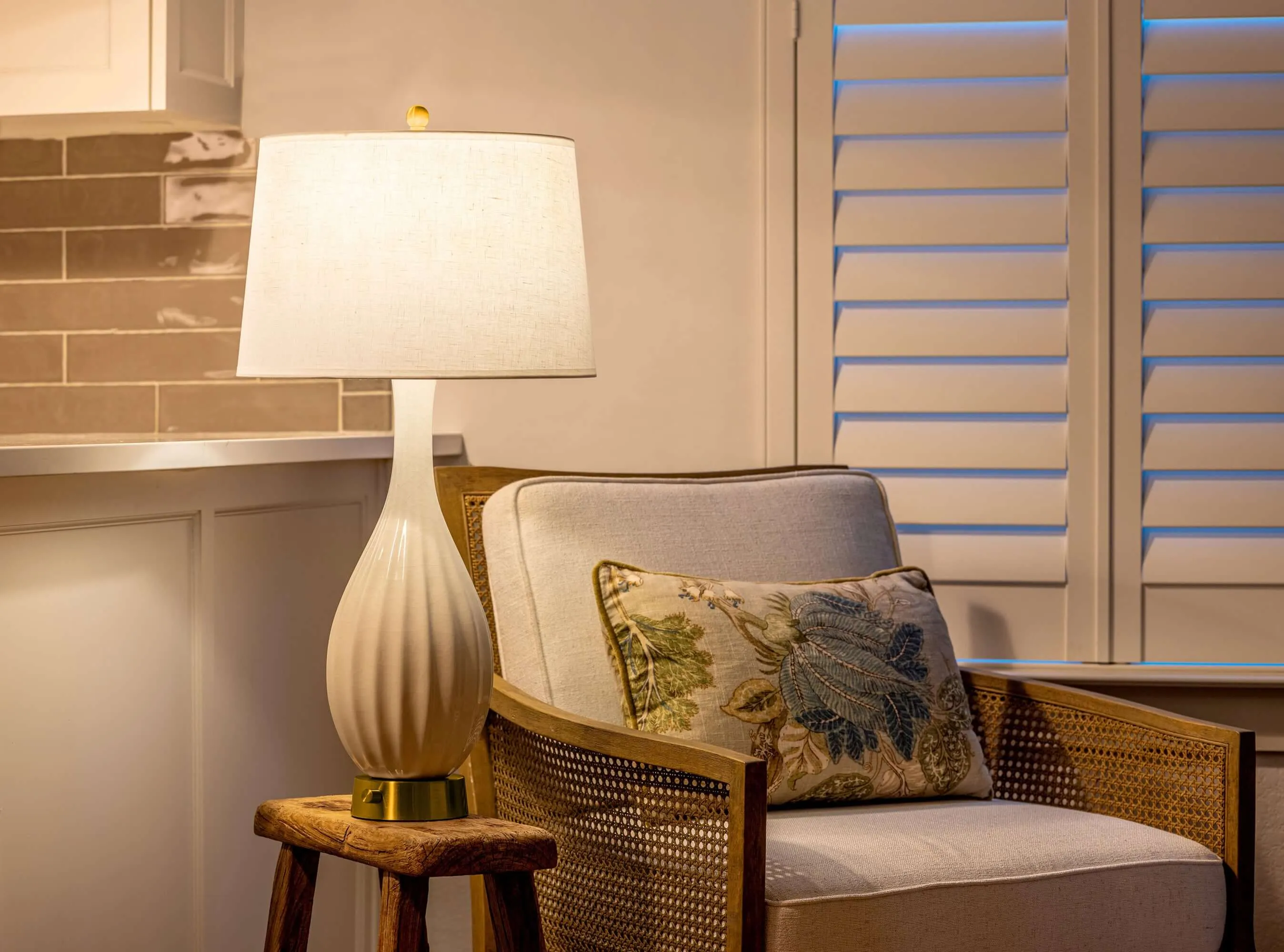Ava Ivory Ceramic on Brass - Mini Base Cordless Lamp -  Made in the USA