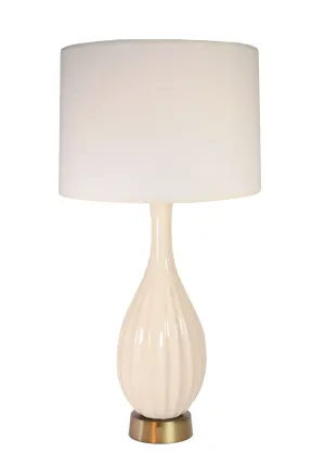 Ava Ivory Ceramic on Brass - Mini Base Cordless Lamp -  Made in the USA