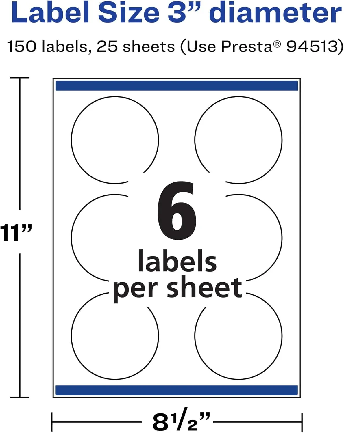 Avery Durable Waterproof Round Labels, Sure Feed Technology, Print-to-The-Edge, 3" Diameter, 150 Total, Oil and Tear-Resistant, Waterproof, Laser/Pigment-Based Inkjet Printable