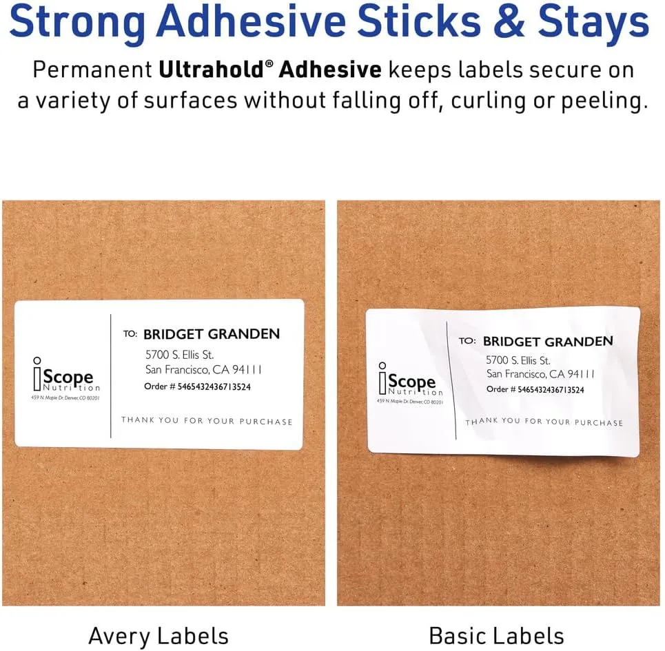 Avery Waterproof Labels with Ultrahold Adhesive, 2" x 4", Case of 5,000 Labels for Laser Printers (95523)