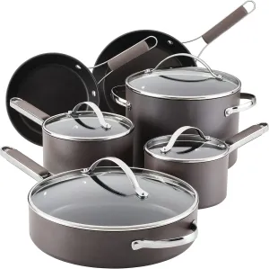 Ayesha Curry Kitchenware Professional Hard Anodized Nonstick Cookware Pots and Pans Set, 10 Piece, Charcoal