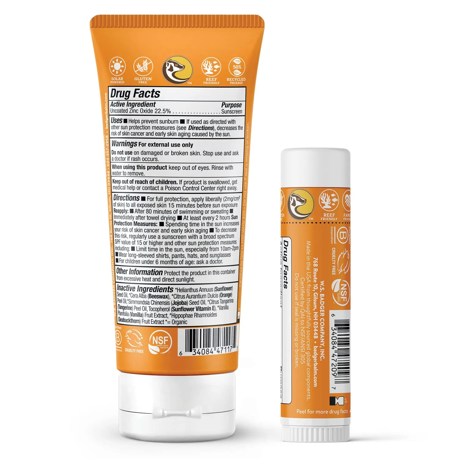 Badger Kids Mineral Sunscreen Combo, SPF 40 Cream   SPF 35 Kids Face Stick, Organic Sunscreens w/Mineral Zinc Oxide, Water Resistant, Reef Safe Broad Spectrum, Tangerine & Vanilla Scent, 2-Pack