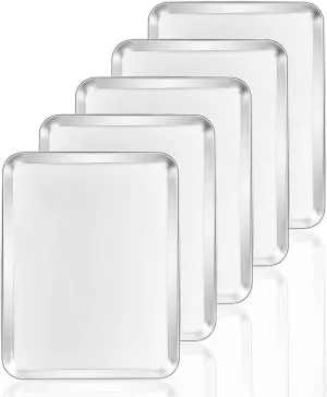 Baking Sheets 5 Pieces, Bastwe Cookie Sheets Set of 5 Stainless Steel Baking Pans Toaster Oven Tray Pans, Rectangle Size 12 × 9 × 1 inch, Rustproof & Healthy & Easy Clean & Dishwasher Safe