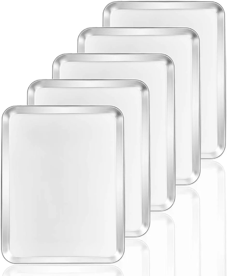Baking Sheets 5 Pieces, Bastwe Cookie Sheets Set of 5 Stainless Steel Baking Pans Toaster Oven Tray Pans, Rectangle Size 12 × 9 × 1 inch, Rustproof & Healthy & Easy Clean & Dishwasher Safe