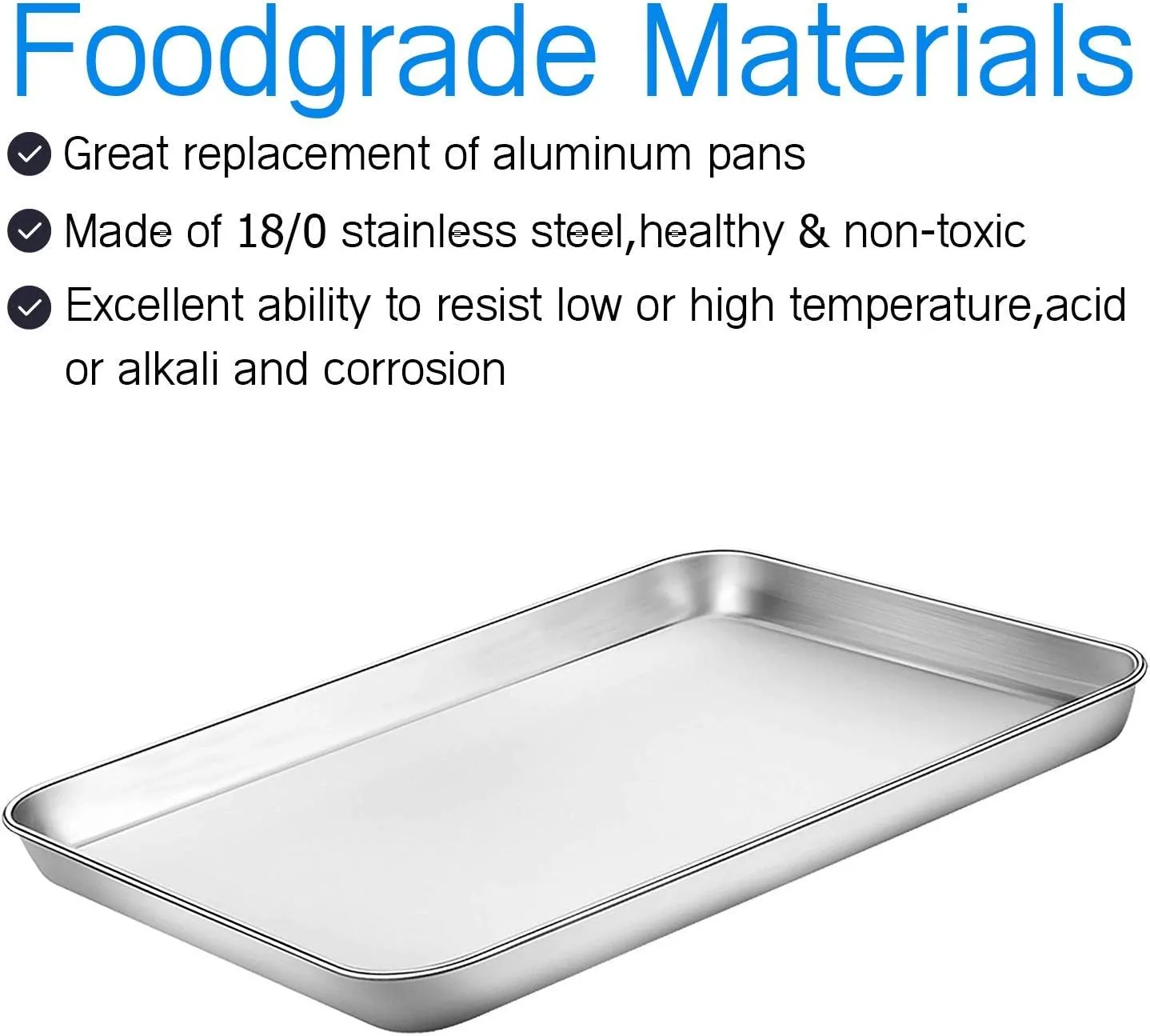 Baking Sheets 5 Pieces, Bastwe Cookie Sheets Set of 5 Stainless Steel Baking Pans Toaster Oven Tray Pans, Rectangle Size 12 × 9 × 1 inch, Rustproof & Healthy & Easy Clean & Dishwasher Safe