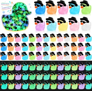 Barydat 200 Pcs Mini Resin Ducks Bulk Glow in The Dark Colorful Tiny Cowboy Duck to Hide Miniature Dollhouse Ornament for Summer Birthday Micro Fairy Landscape Aquarium DIY Craft Cake
