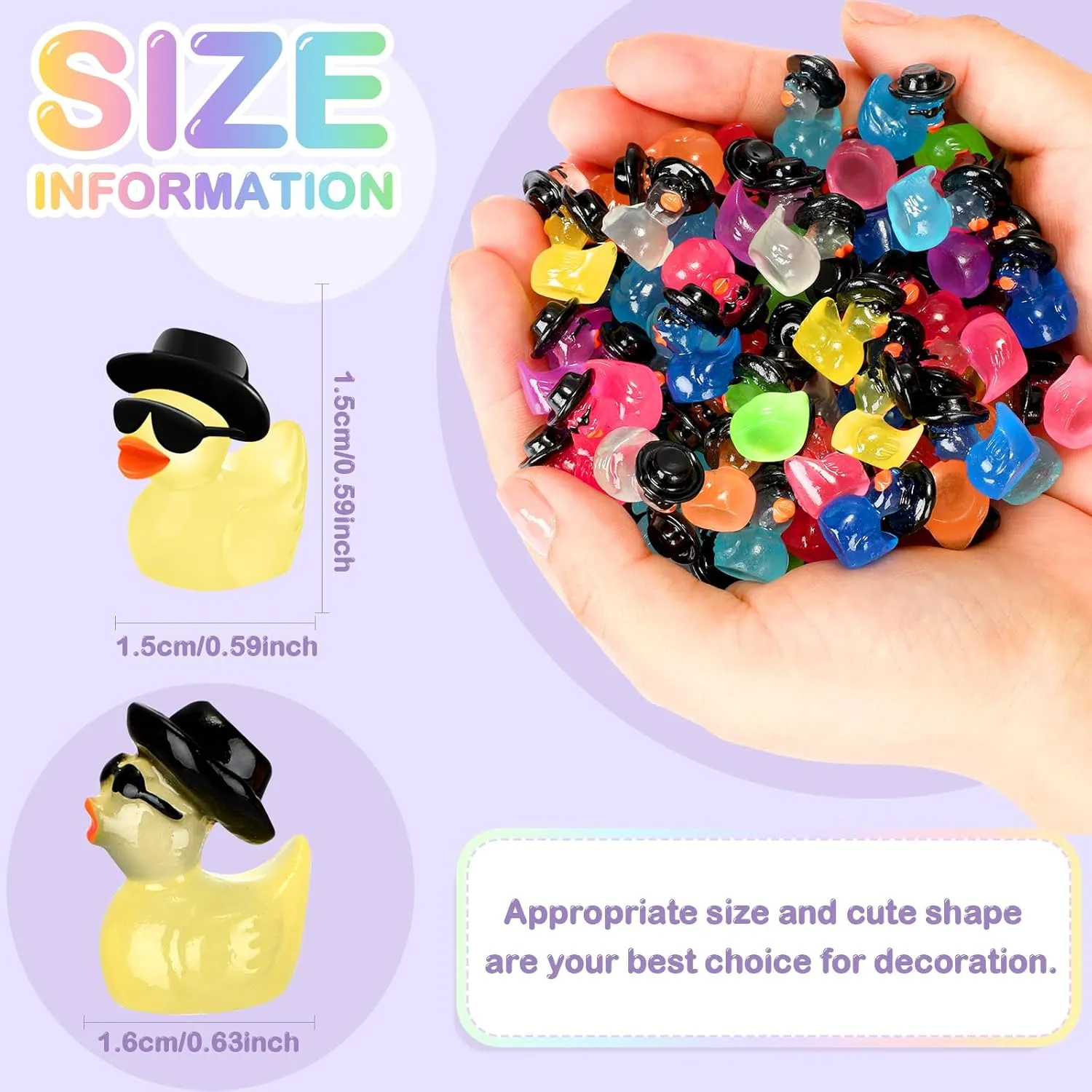 Barydat 200 Pcs Mini Resin Ducks Bulk Glow in The Dark Colorful Tiny Cowboy Duck to Hide Miniature Dollhouse Ornament for Summer Birthday Micro Fairy Landscape Aquarium DIY Craft Cake