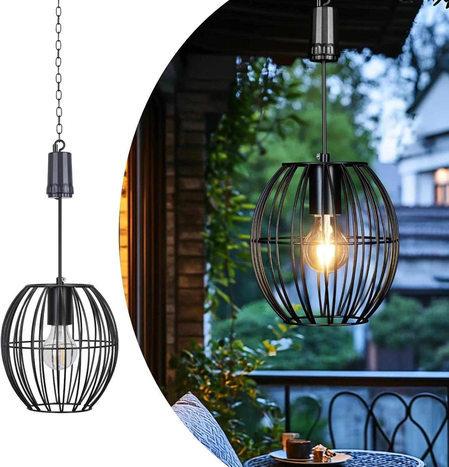 Battery Operated Pendant Light, Battery Hanging Chandelier with 6 Hours Timer,Outdoor Indoor Hanging Decorations Lamp Waterproof Metal Decorative Lantern for Gazebo Porch Garden Patio Livingroom