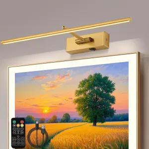 Battery Operated Picture Light with Wireless Remote 3CCT Dimmable Gold Wall Art Lights for Paintings 3 Colors Rechargeable home decor Gallery Light 20’‘ Artwork Lighting for Canvas Timer Function