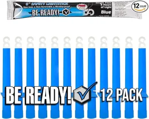 Be Ready 12 Pack Blue Chemical Light Industrial Glow Sticks - Blue