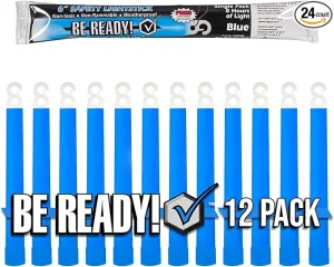 Be Ready 12 Pack Blue Chemical Light Industrial Glow Sticks - Blue
