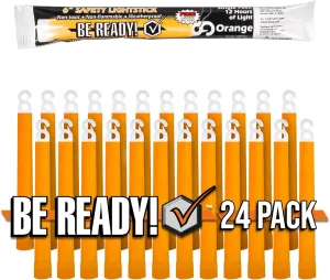 Be Ready - Industrial 12 Hour Illumination Emergency Safety Chemical Light Glow Sticks 24 Pack - Orange