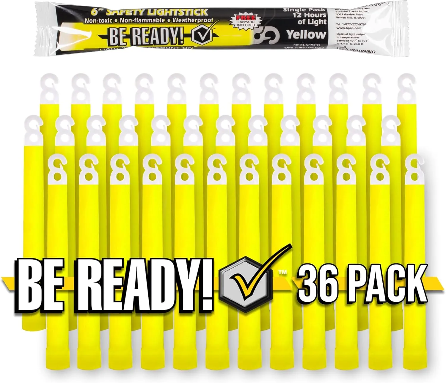 Be Ready - Industrial 12 Hour Illumination Emergency Safety Chemical Light Glow Sticks 36 Pack