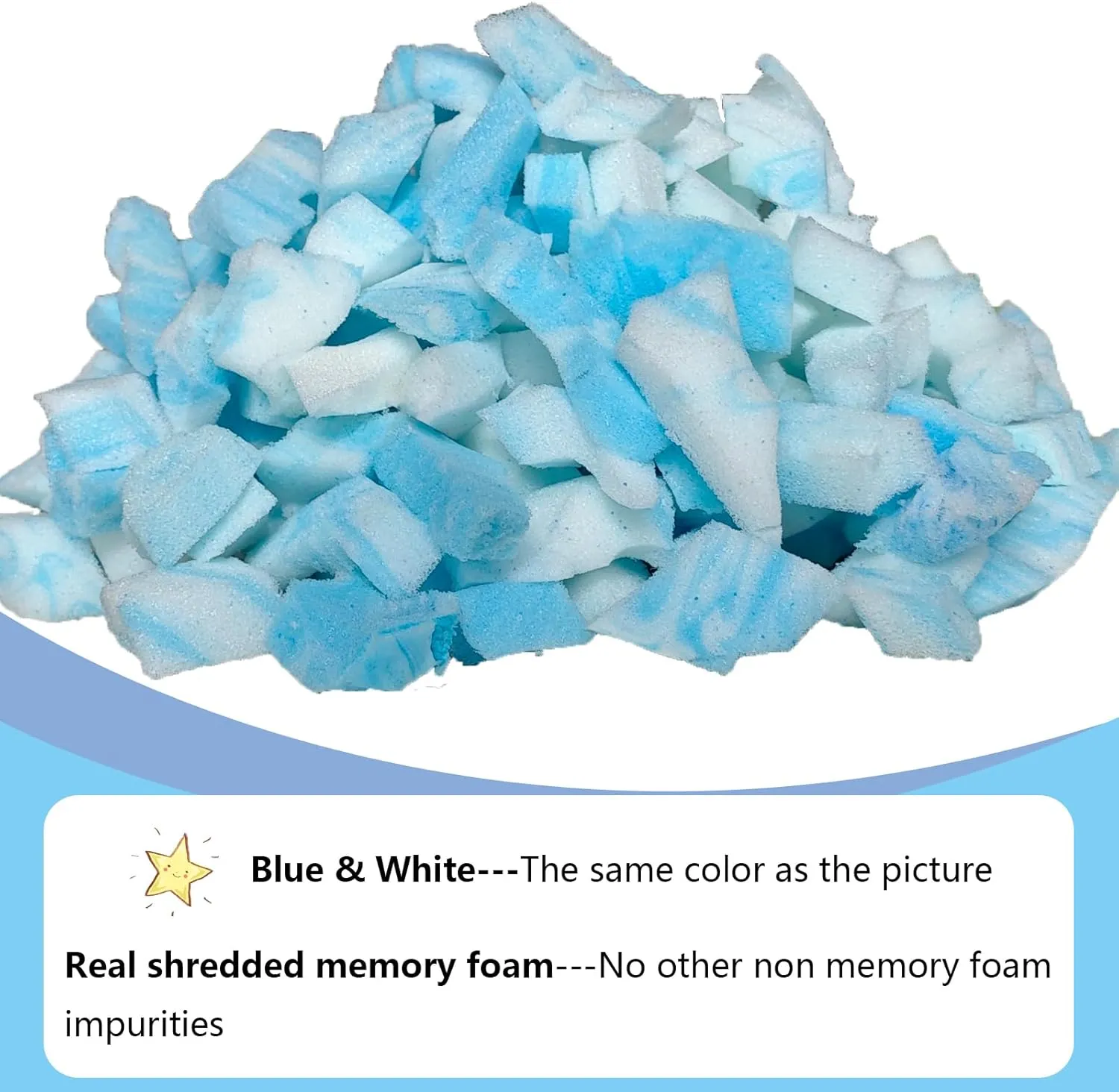 Bean Bag Filler, 10 Pounds Comfortable and Soft Shredded Memory Foam Filling with Gel, Blue & White BeanBag Stuffing for Various Pillows/Punching Bag/Couch Cushions/Pouf/Dog Bed